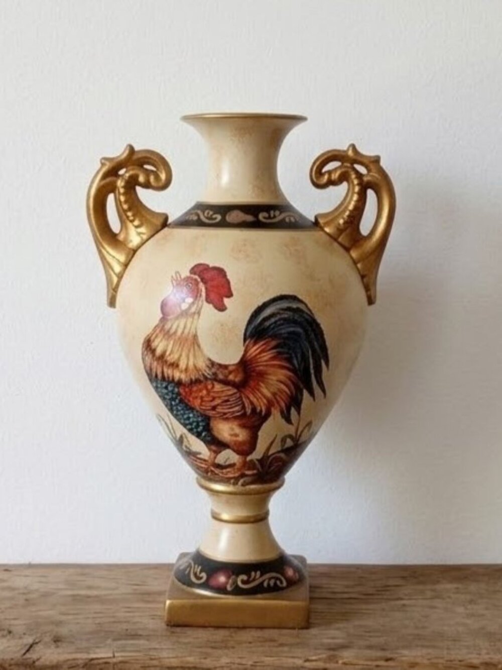 Vtg La Dolce Vita Ja Designs Antique Rooster Collection Ceramic Vase Urn 15.5"
